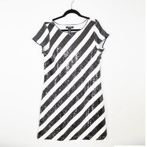 White House Black Market Black & White Sequin Striped Slip Dress, Size L